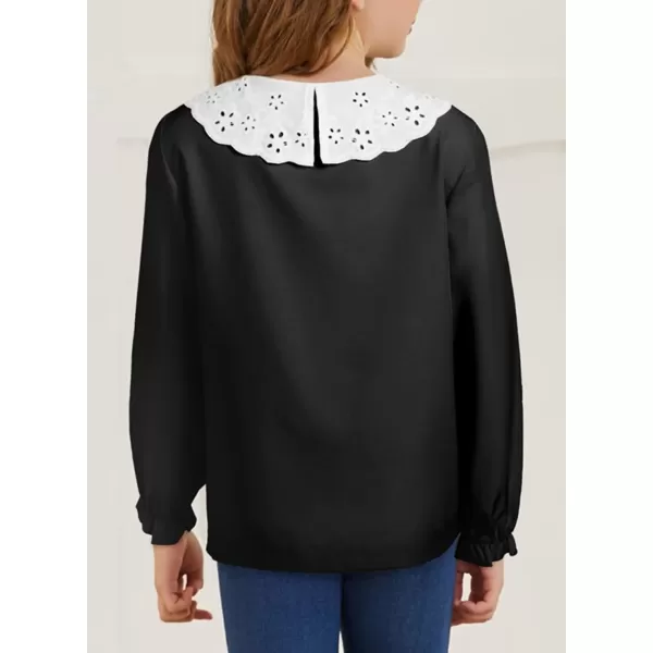 Girls Ruffle Long Sleeve Chiffon Blouses Cute Peter Pan Collar Shirts Tops 7-15 Years