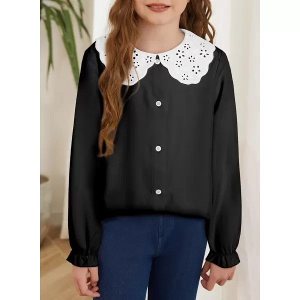 Girls Ruffle Long Sleeve Chiffon Blouses Cute Peter Pan Collar Shirts Tops 7-15 Years