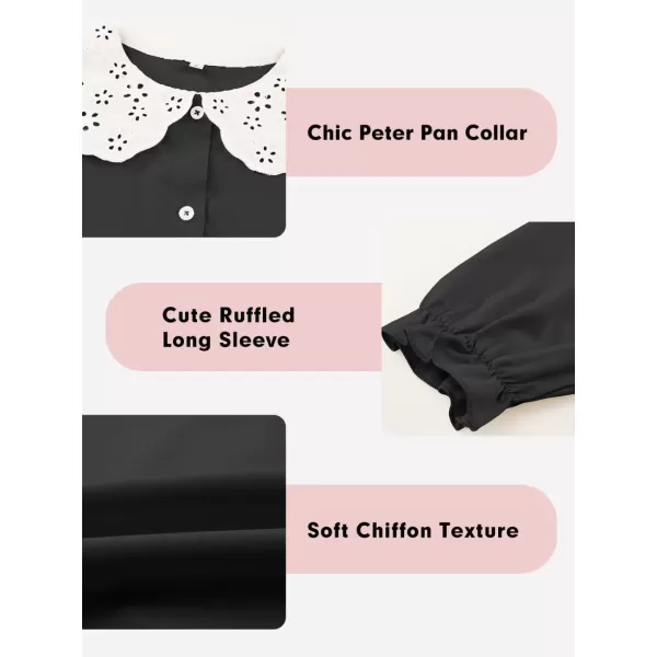 Girls Ruffle Long Sleeve Chiffon Blouses Cute Peter Pan Collar Shirts Tops 7-15 Years