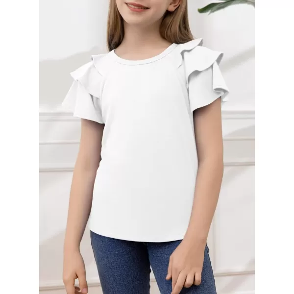 Girls Ruffle Sleeve Shirts Summer Cute Crewneck Blouse Tops 6-15 Years