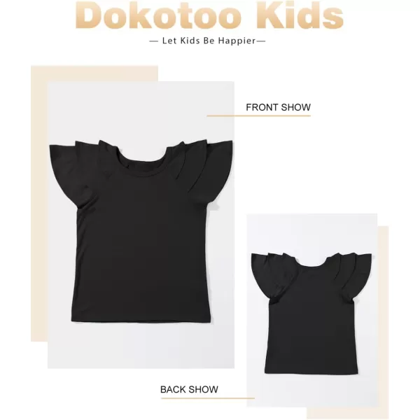 Girls Ruffle Sleeve Shirts Summer Cute Crewneck Blouse Tops 6-15 Years