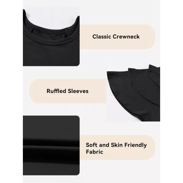 Girls Ruffle Sleeve Shirts Summer Cute Crewneck Blouse Tops 6-15 Years