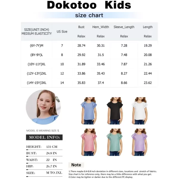 Girls Ruffle Sleeve Shirts Summer Cute Crewneck Blouse Tops 6-15 Years