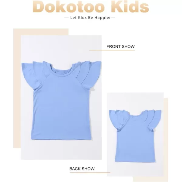 Girls Ruffle Sleeve Shirts Summer Cute Crewneck Blouse Tops 6-15 Years