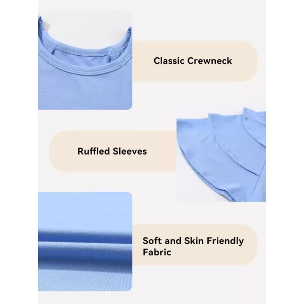 Girls Ruffle Sleeve Shirts Summer Cute Crewneck Blouse Tops 6-15 Years