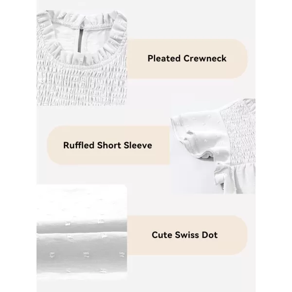 Girls Shirts Pleated Crewneck Ruffled Short Sleeve Tops Cute Swiss Dot Blouse