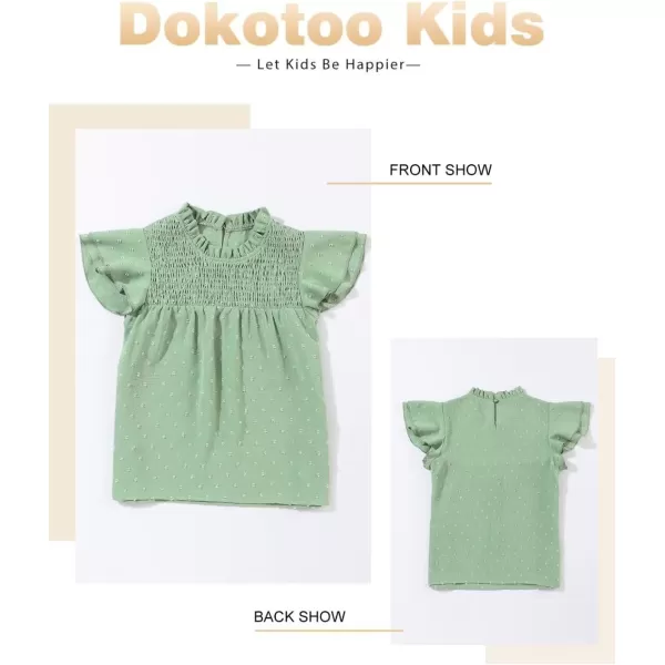 Girls Shirts Pleated Crewneck Ruffled Short Sleeve Tops Cute Swiss Dot Blouse