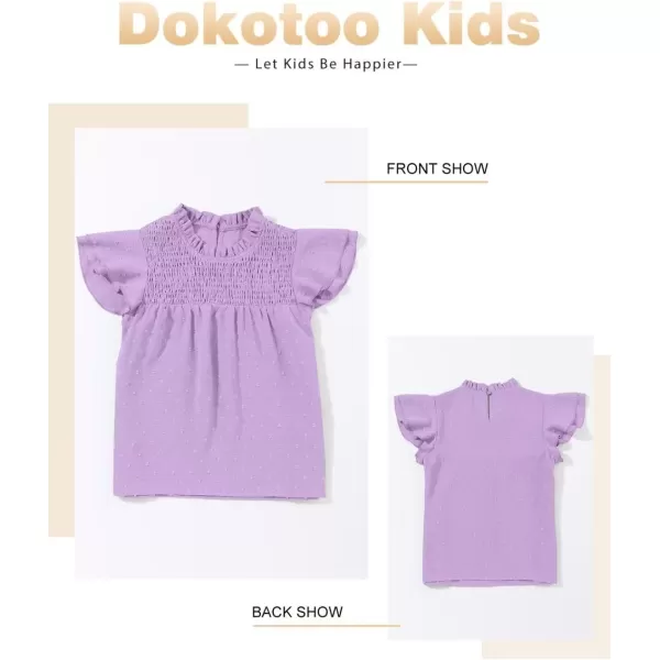 Girls Shirts Pleated Crewneck Ruffled Short Sleeve Tops Cute Swiss Dot Blouse