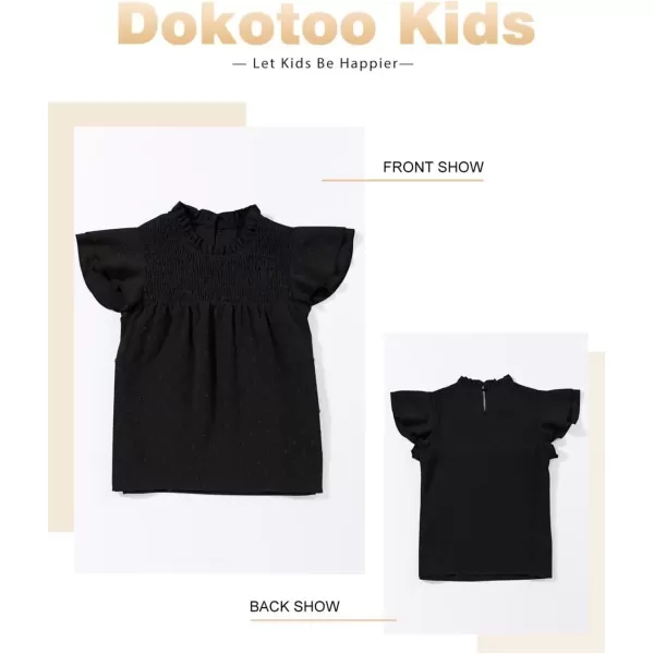 Girls Shirts Pleated Crewneck Ruffled Short Sleeve Tops Cute Swiss Dot Blouse