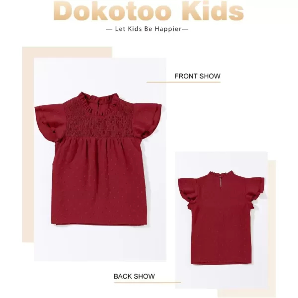 Girls Shirts Pleated Crewneck Ruffled Short Sleeve Tops Cute Swiss Dot Blouse