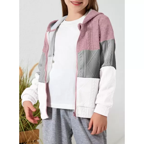 Girls Spring Tops Hoodie Fashion Color Block Zip Up Long Sleeve Hoodies Sweatshirts