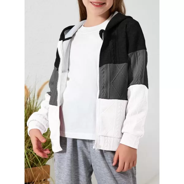 Girls Spring Tops Hoodie Fashion Color Block Zip Up Long Sleeve Hoodies Sweatshirts