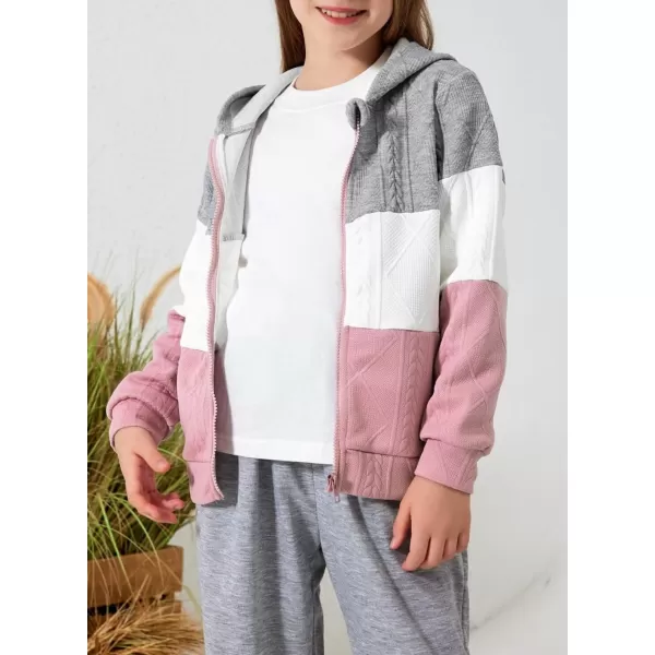 Girls Spring Tops Hoodie Fashion Color Block Zip Up Long Sleeve Hoodies Sweatshirts