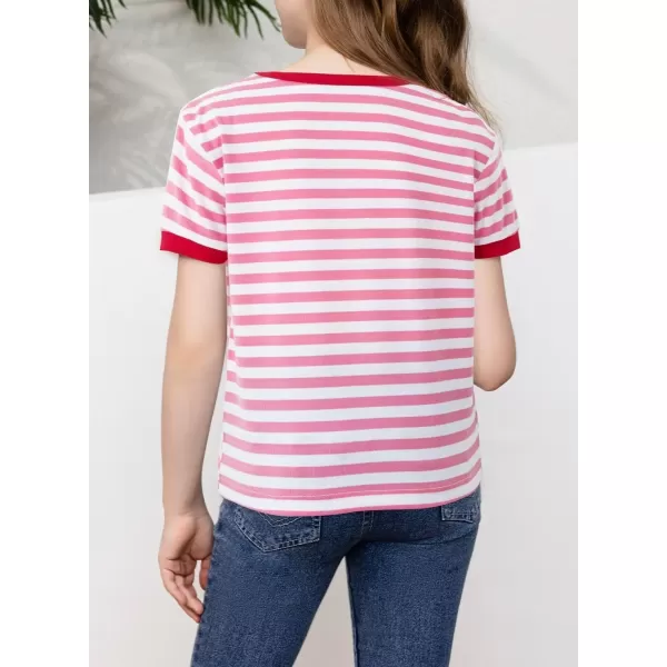 Girls Striped Color Block Short Sleeve T Shirts Casual Crewneck Summer Cute Tee Tops 4-13 Years
