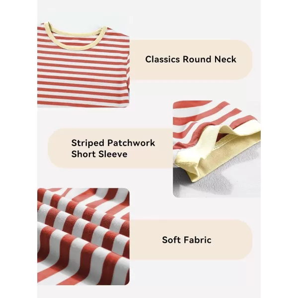 Girls Striped Color Block Short Sleeve T Shirts Casual Crewneck Summer Cute Tee Tops 4-13 Years