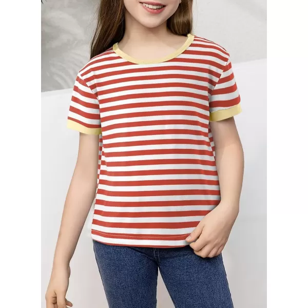 Girls Striped Color Block Short Sleeve T Shirts Casual Crewneck Summer Cute Tee Tops 4-13 Years