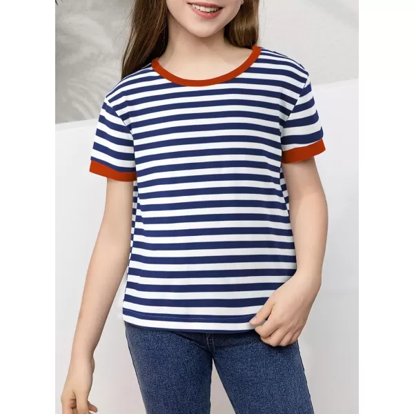Girls Striped Color Block Short Sleeve T Shirts Casual Crewneck Summer Cute Tee Tops 4-13 Years