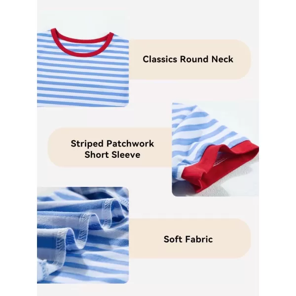 Girls Striped Color Block Short Sleeve T Shirts Casual Crewneck Summer Cute Tee Tops 4-13 Years