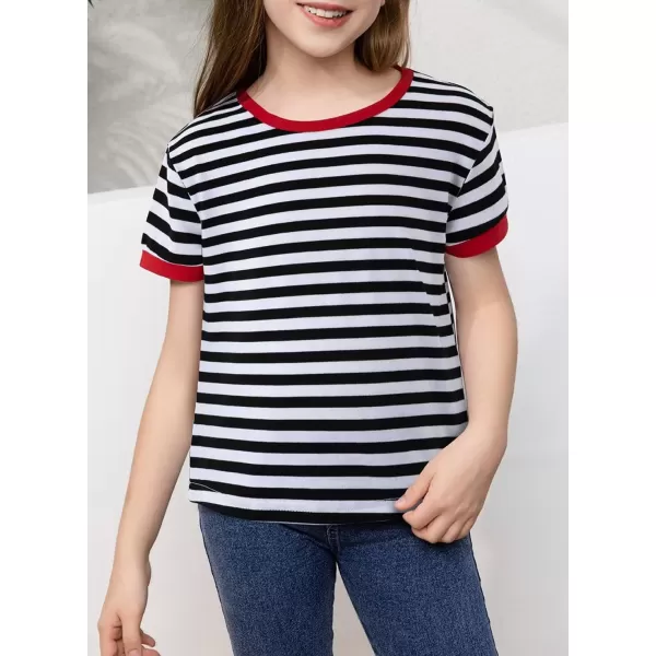 Girls Striped Color Block Short Sleeve T Shirts Casual Crewneck Summer Cute Tee Tops 4-13 Years