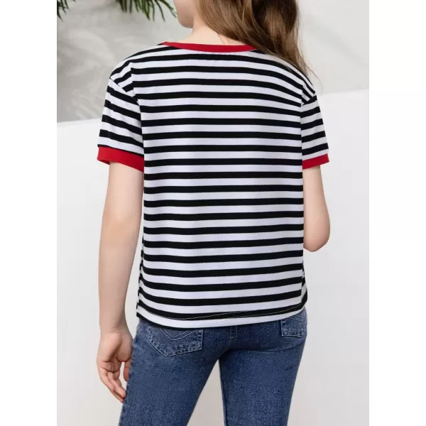 Girls Striped Color Block Short Sleeve T Shirts Casual Crewneck Summer Cute Tee Tops 4-13 Years