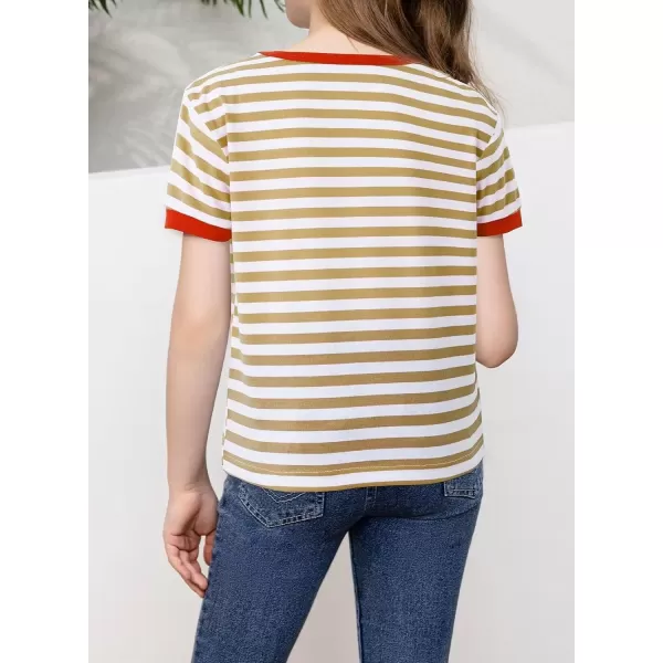 Girls Striped Color Block Short Sleeve T Shirts Casual Crewneck Summer Cute Tee Tops 4-13 Years