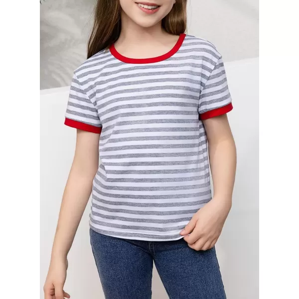 Girls Striped Color Block Short Sleeve T Shirts Casual Crewneck Summer Cute Tee Tops 4-13 Years