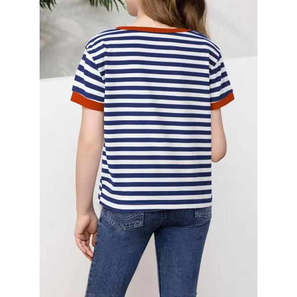 Girls Striped Color Block Short Sleeve T Shirts Casual Crewneck Summer Cute Tee Tops 4-13 Years