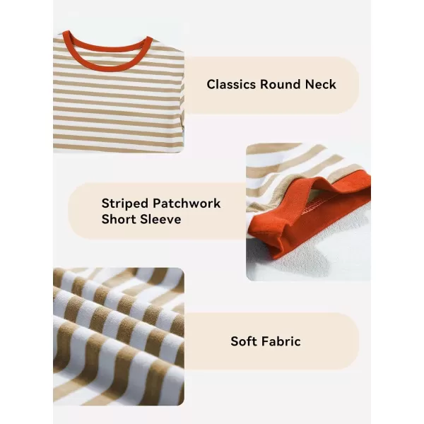 Girls Striped Color Block Short Sleeve T Shirts Casual Crewneck Summer Cute Tee Tops 4-13 Years