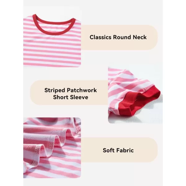 Girls Striped Color Block Short Sleeve T Shirts Casual Crewneck Summer Cute Tee Tops 4-13 Years