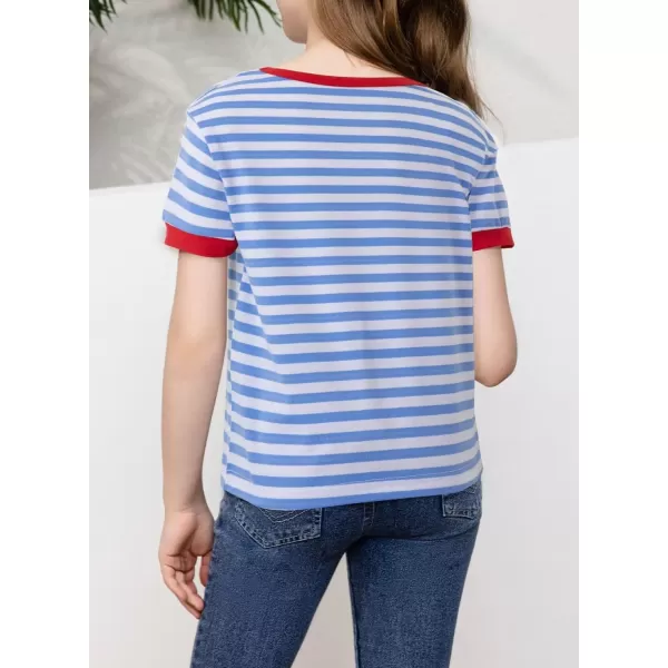 Girls Striped Color Block Short Sleeve T Shirts Casual Crewneck Summer Cute Tee Tops 4-13 Years