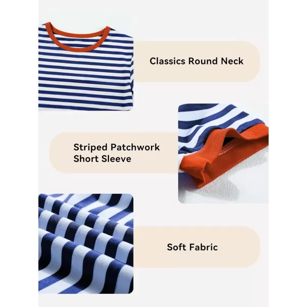 Girls Striped Color Block Short Sleeve T Shirts Casual Crewneck Summer Cute Tee Tops 4-13 Years