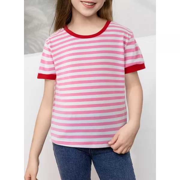 Girls Striped Color Block Short Sleeve T Shirts Casual Crewneck Summer Cute Tee Tops 4-13 Years