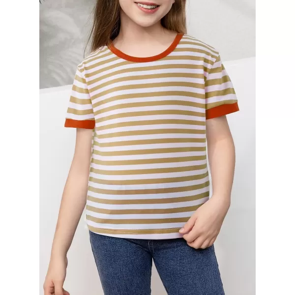 Girls Striped Color Block Short Sleeve T Shirts Casual Crewneck Summer Cute Tee Tops 4-13 Years