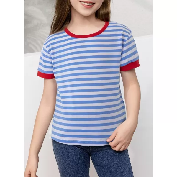 Girls Striped Color Block Short Sleeve T Shirts Casual Crewneck Summer Cute Tee Tops 4-13 Years