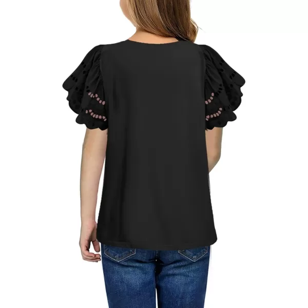 Girls Summer Shirts Crewneck Ruffled Short Sleeve Blouse Tops Size 6-15 Years
