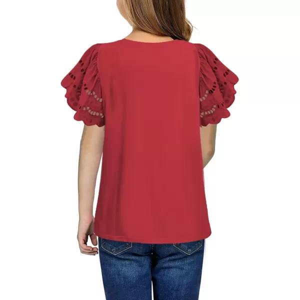 Girls Summer Shirts Crewneck Ruffled Short Sleeve Blouse Tops Size 6-15 Years