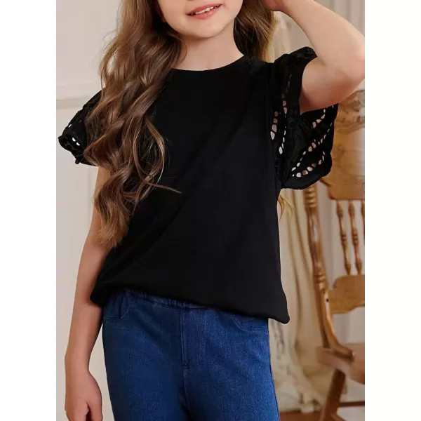 Girls Summer Shirts Crewneck Ruffled Short Sleeve Blouse Tops Size 6-15 Years
