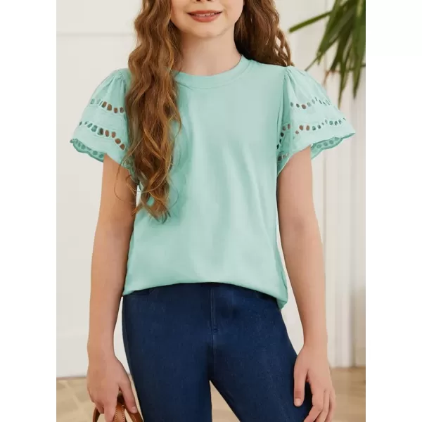 Girls Summer Shirts Crewneck Ruffled Short Sleeve Blouse Tops Size 6-15 Years