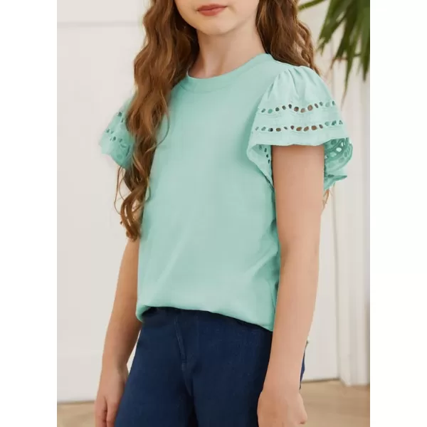 Girls Summer Shirts Crewneck Ruffled Short Sleeve Blouse Tops Size 6-15 Years