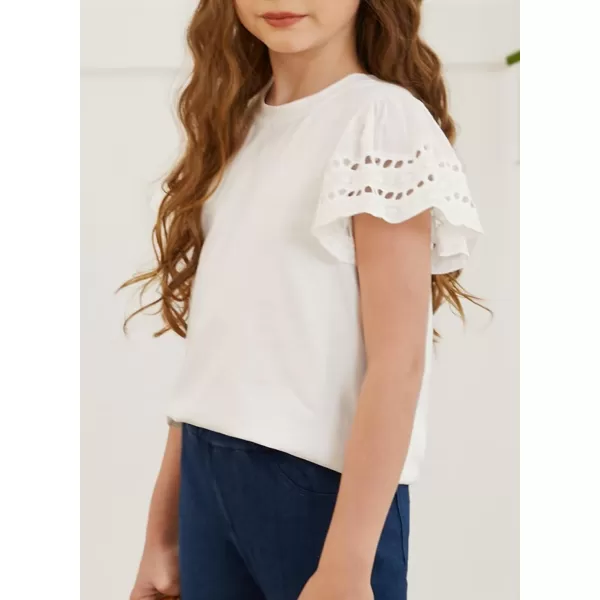 Girls Summer Shirts Crewneck Ruffled Short Sleeve Blouse Tops Size 6-15 Years