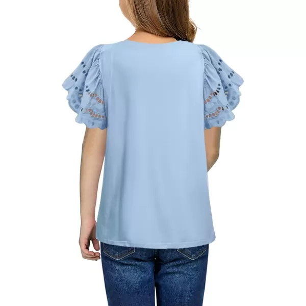 Girls Summer Shirts Crewneck Ruffled Short Sleeve Blouse Tops Size 6-15 Years