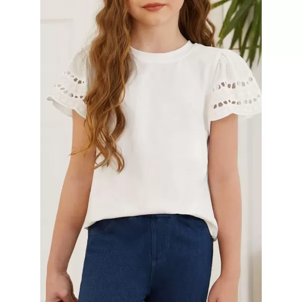 Girls Summer Shirts Crewneck Ruffled Short Sleeve Blouse Tops Size 6-15 Years