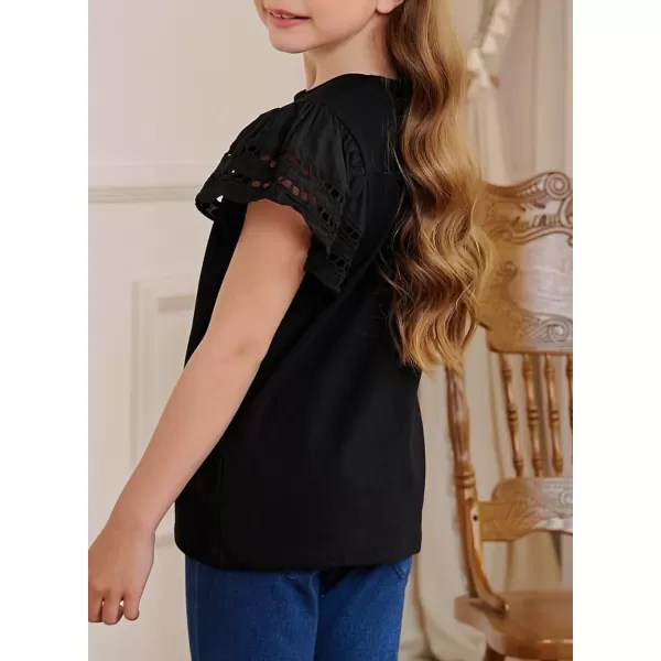 Girls Summer Shirts Crewneck Ruffled Short Sleeve Blouse Tops Size 6-15 Years