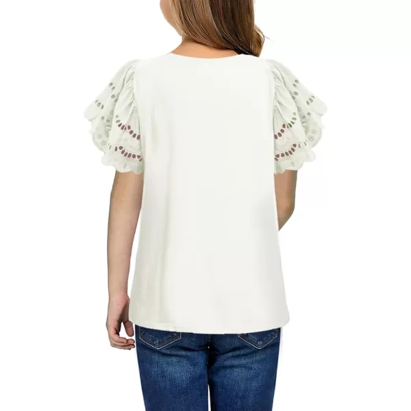 Girls Summer Shirts Crewneck Ruffled Short Sleeve Blouse Tops Size 6-15 Years