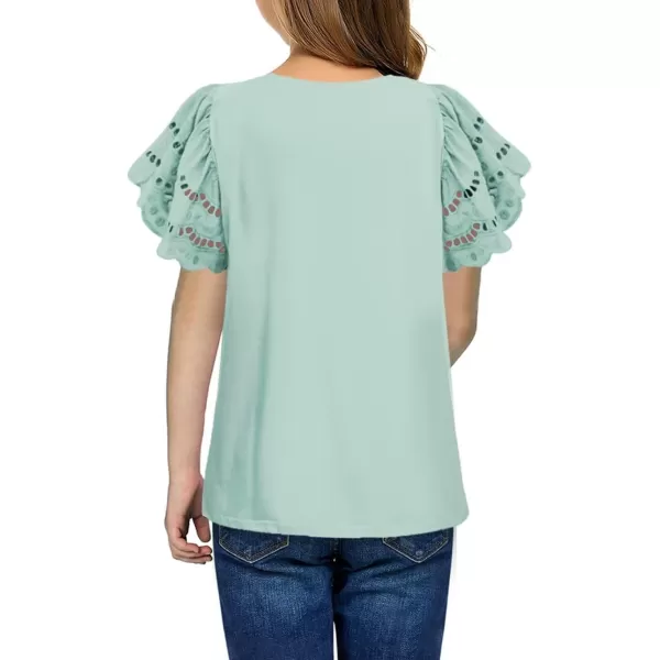Girls Summer Shirts Crewneck Ruffled Short Sleeve Blouse Tops Size 6-15 Years