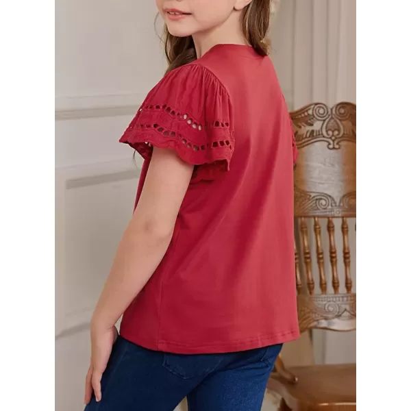 Girls Summer Shirts Crewneck Ruffled Short Sleeve Blouse Tops Size 6-15 Years