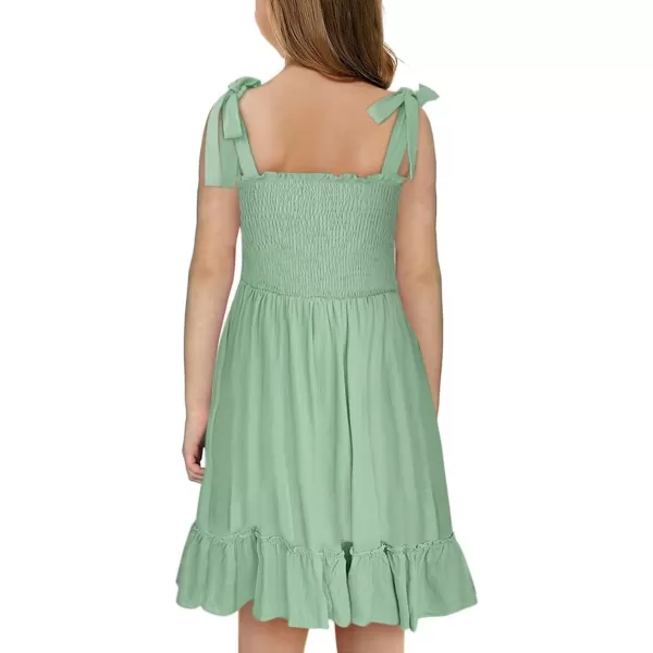 Girls Sundress Sleeveless Bowknot Strap Smocked Dress 4-13 Years