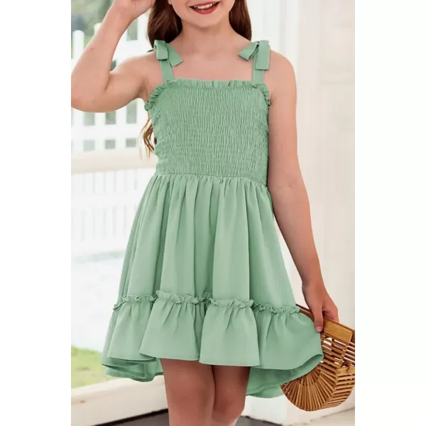 Girls Sundress Sleeveless Bowknot Strap Smocked Dress 4-13 Years