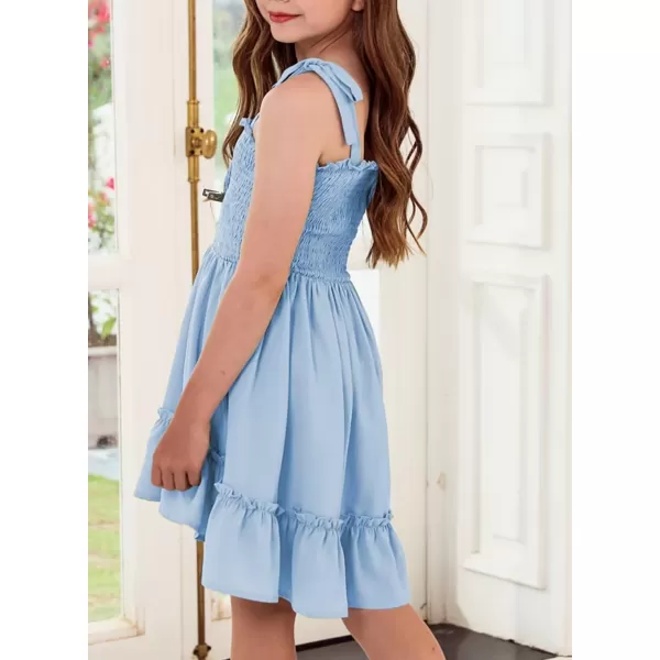 Girls Sundress Sleeveless Bowknot Strap Smocked Dress 4-13 Years