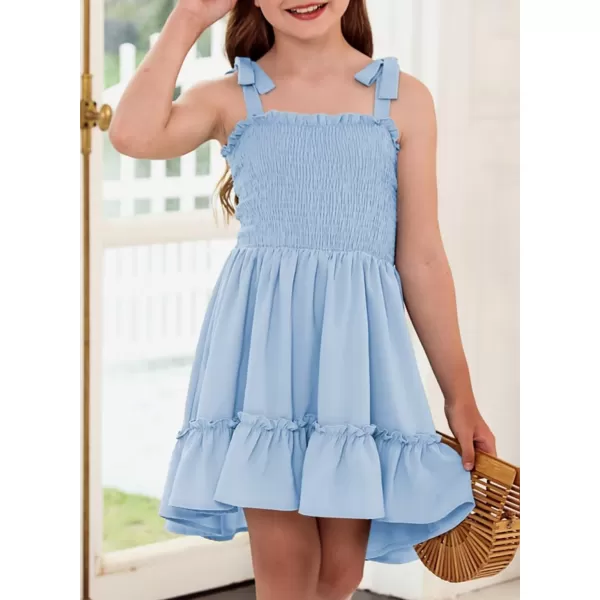 Girls Sundress Sleeveless Bowknot Strap Smocked Dress 4-13 Years